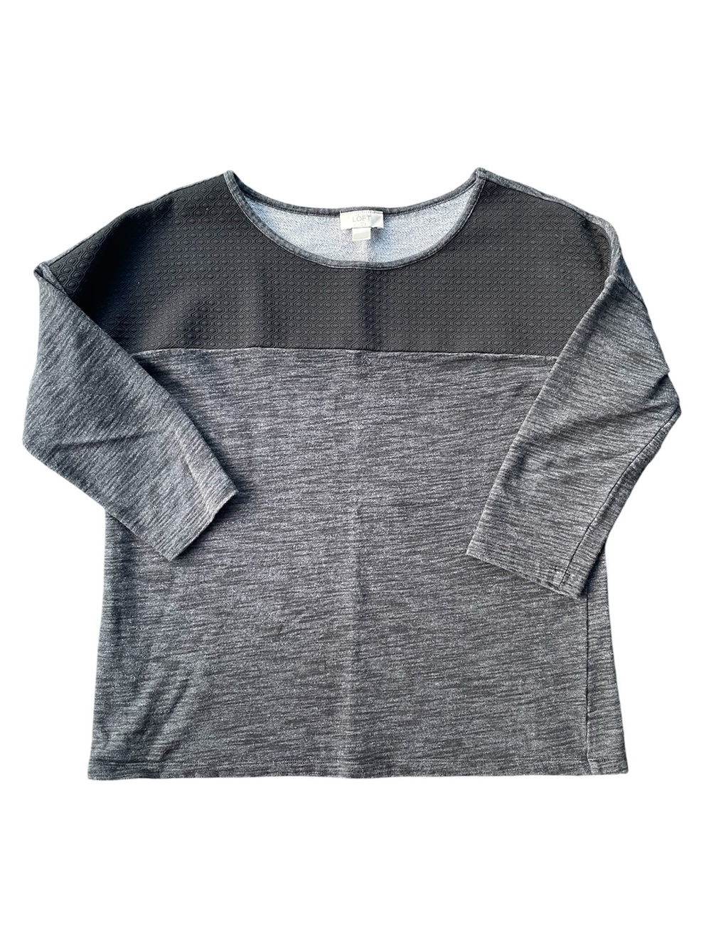 LOFT Charcoal Gray Textured Knit Top 3/4 length sleeves